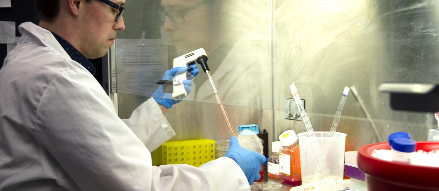 Photo of post-doctoral researcher Graham MacLeod working in lab