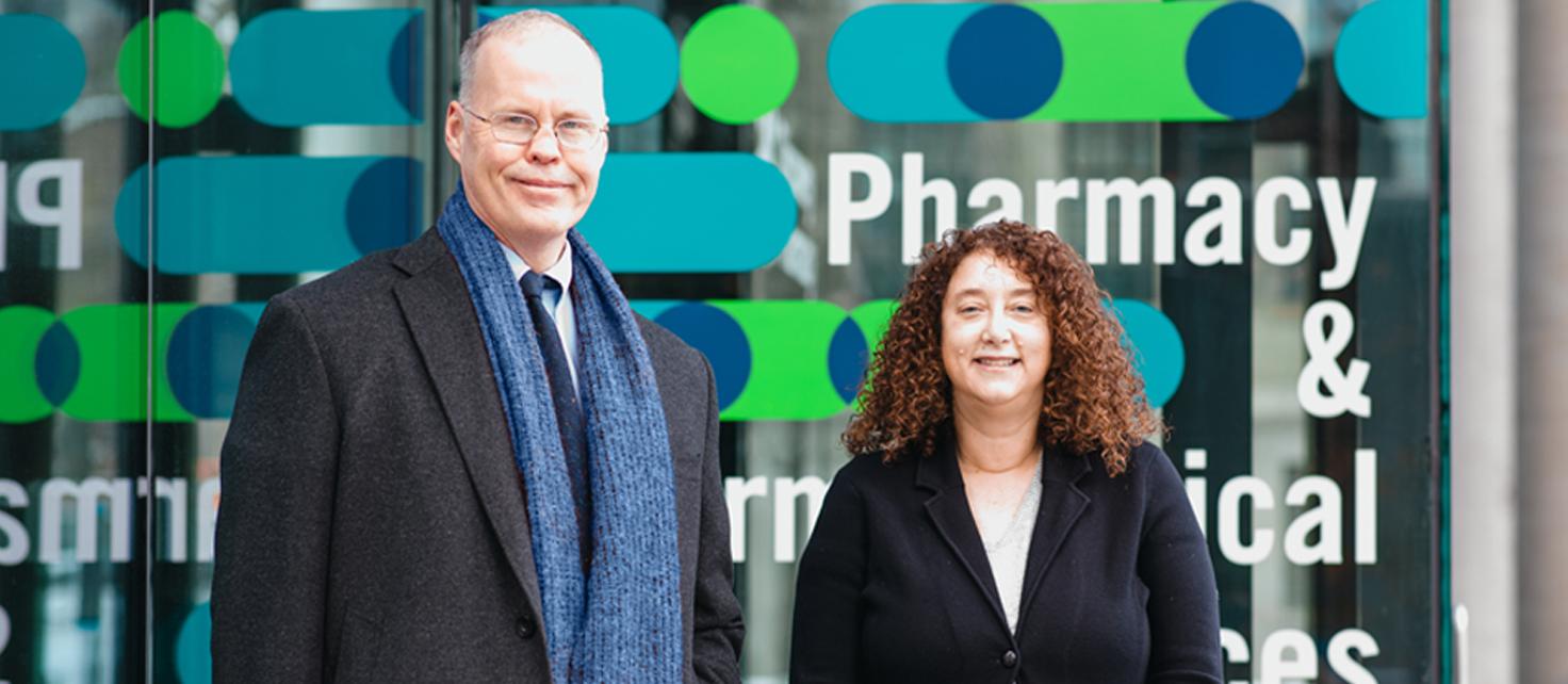 Dean Steini Brown and Dean Lisa Dolovich pictured outside of Leslie Dan Faculty of Pharmacy