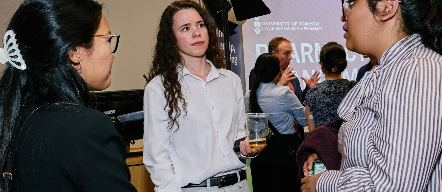 Three registrants in discussion from Pharmacy Changemakers May 15 event