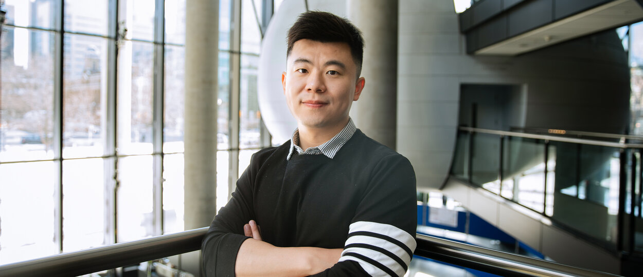 Assistant Professor Bowen Li in Leslie Dan Faculty of Pharmacy Atrium