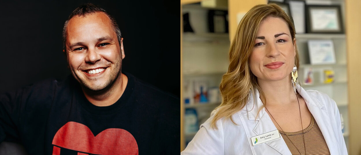 Portraits of Assistant Professor Jaris Swidrovich and pharmacist Amy Lamb