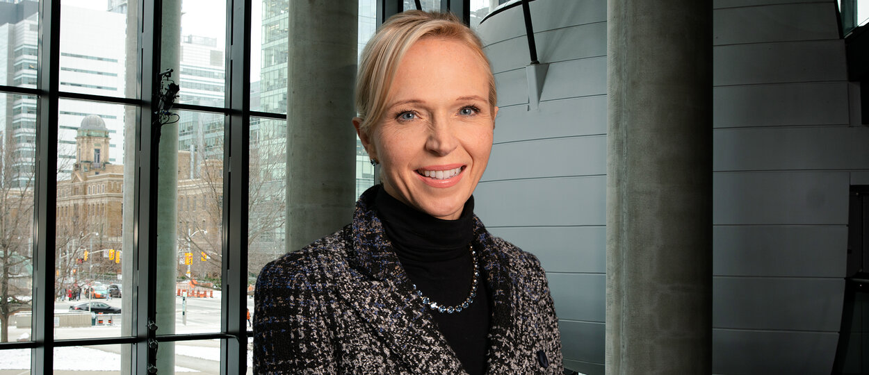 Portrait of Professor Christine Allen in Leslie Dan Faculty of Pharmacy building