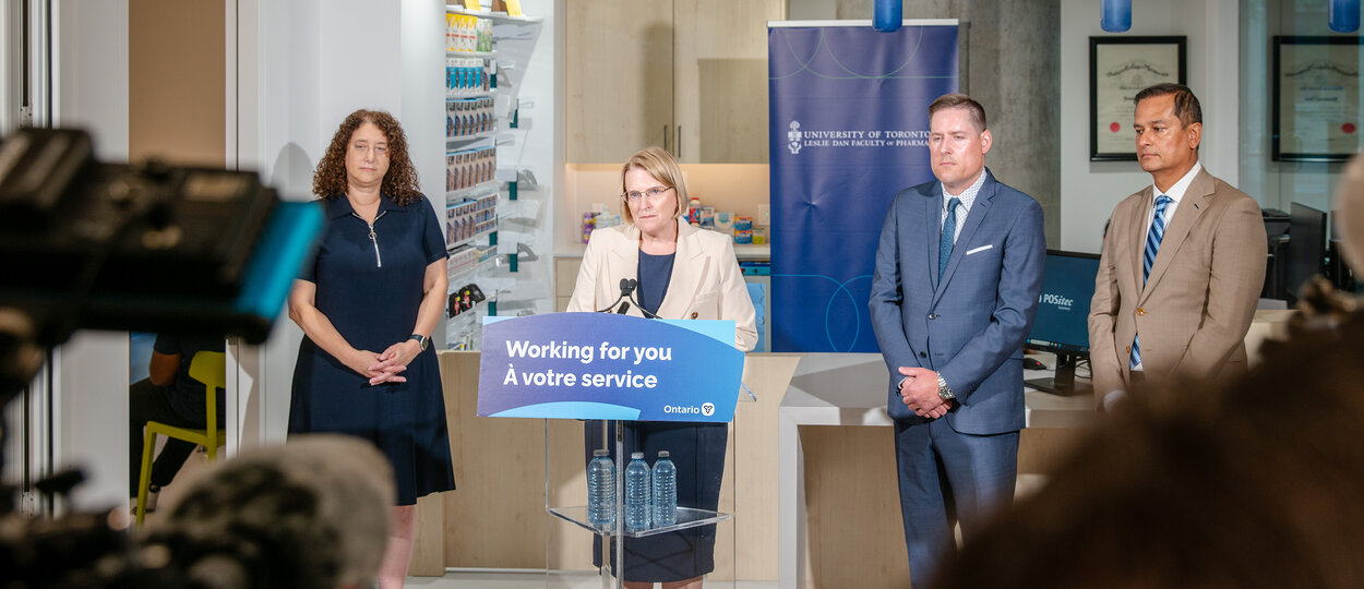 Minister of Health Syliva Jones speaking in the Discovery Pharmacy