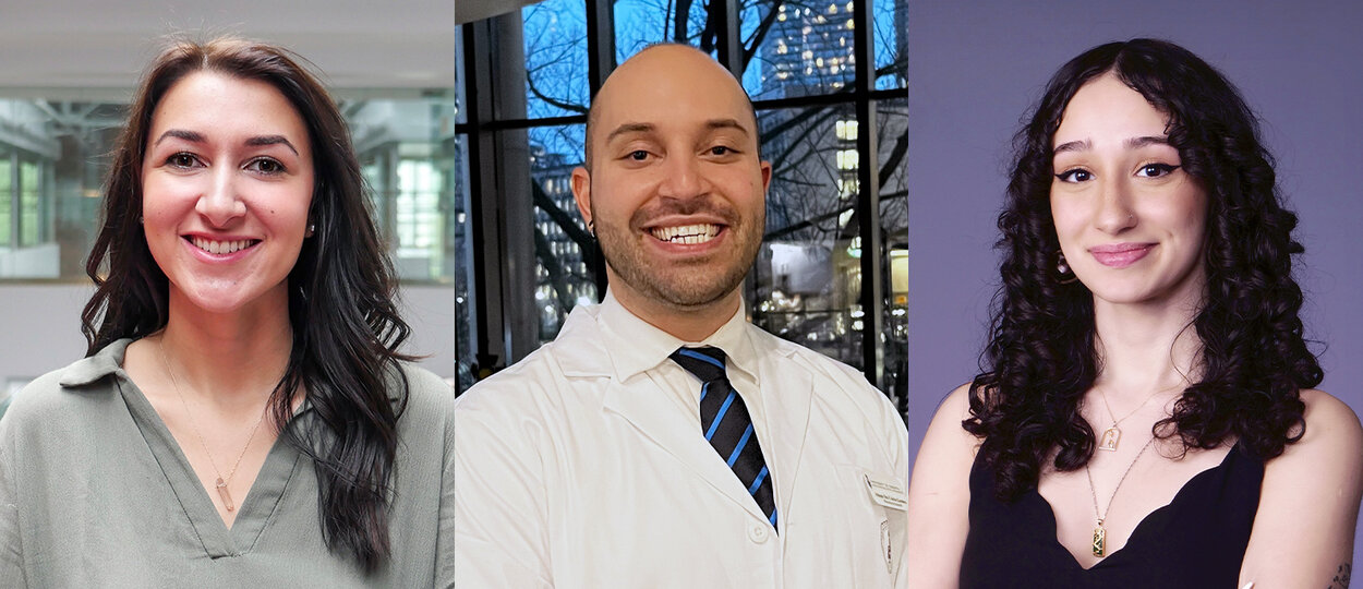 2T5 PharmD graduates Natalie Chaput, Adam Da Costa Gomes, and Yas Zareyan