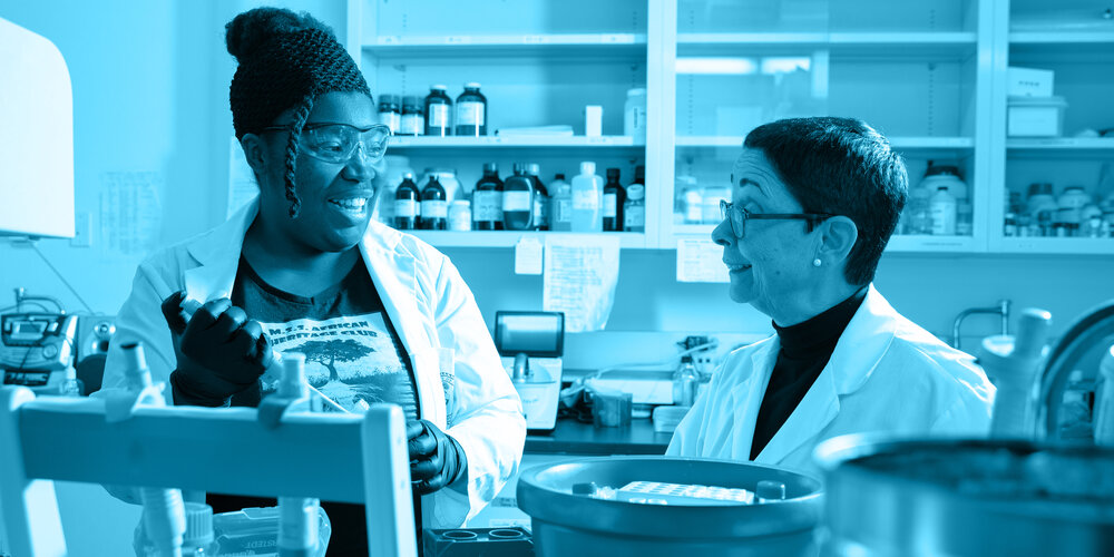 Professor Reina Bendayan, pharmaceutical sciences masters student Teresa Bennett