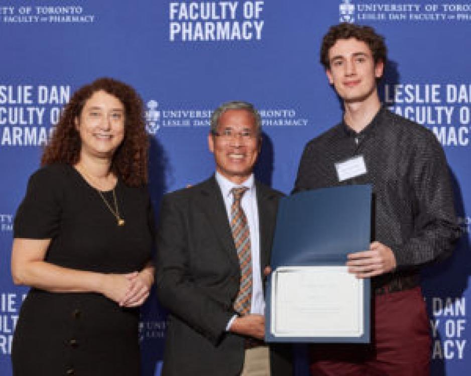 David Sin with Interim Dean Lisa Dolovich and award recipient Adrian de Boer at the annual Undergraduate Awards Ceremony