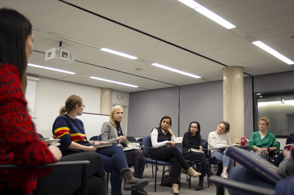 Christine Allen in discussion at the Women in STEM Book Club January, 2020 meeting