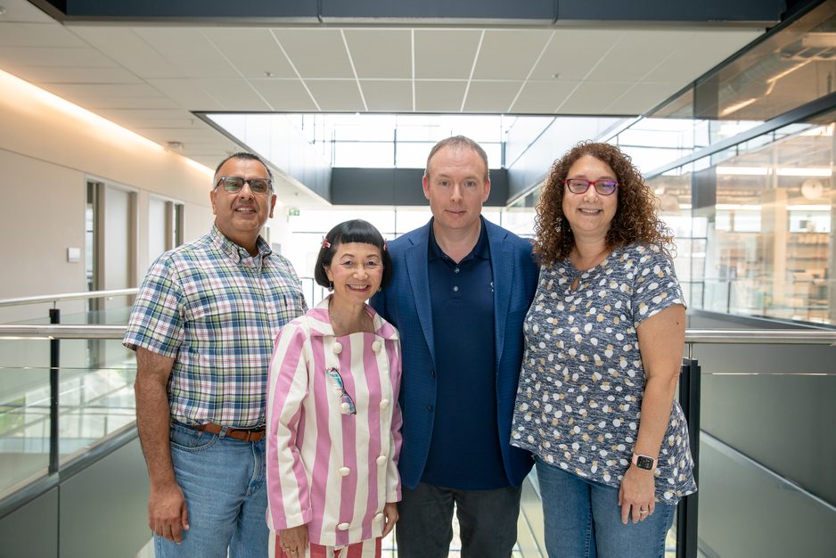 Professor Zubin Austin, former Leader-in-Residence Emily Musing, CEO and co-founder of Cubic Health Mike Sullivan, and Dean Lisa Dolovich at the Leadership Intensive Elective at the Leslie Dan Faculty of Pharmacy