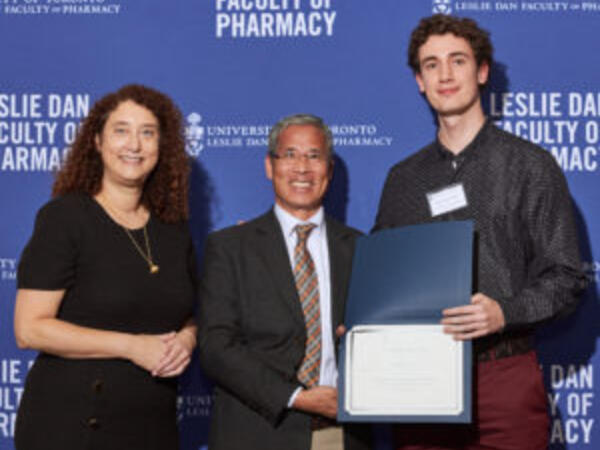 David Sin with Interim Dean Lisa Dolovich and award recipient Adrian de Boer at the annual Undergraduate Awards Ceremony