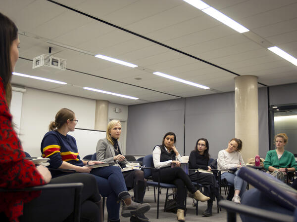 Christine Allen in discussion at the Women in STEM Book Club January, 2020 meeting