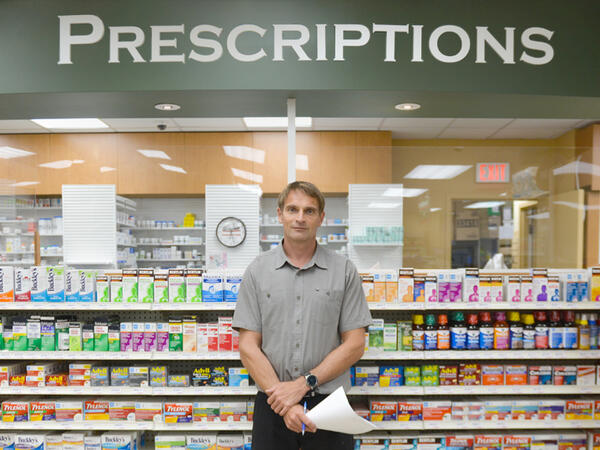 Mike Colebrook at his Coldwater, Ontario Pharmacy