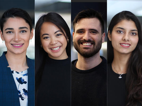 Leslie Dan Faculty of Pharmacy students Hanie Yousefi, Kristina Miclat, Fabian Cretu, Simran Sharma