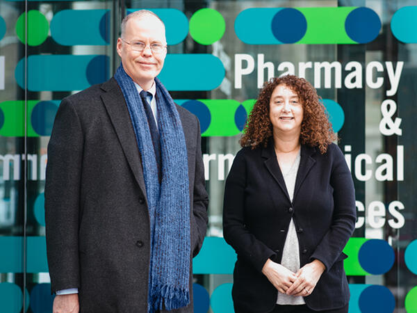 Dean Steini Brown and Dean Lisa Dolovich pictured outside of Leslie Dan Faculty of Pharmacy