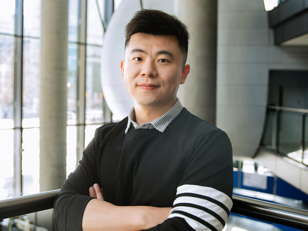 Assistant Professor Bowen Li in Leslie Dan Faculty of Pharmacy Atrium