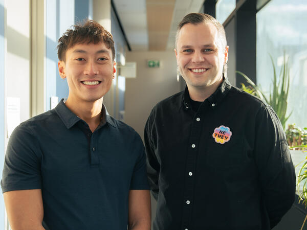 Portrait of pharmacist and masters student Timothy Lim and Assistant Professor Jaris Swidrovich