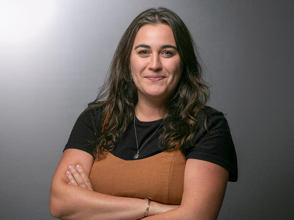 Portrait of Assistant Professor Rachel Harding with grey background Portrait of Assistant Professor Rachel Harding with grey background