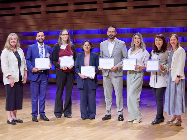 Alison Thompson, Acting Associate Dean, Academic, with APPE Preceptors Rohit Lal, Gail Hopkins, Melissa Lo, Tarek Habash, Amanda Gin, and Julie Yeh, with Marcia McLean, Assistant Professor – Teaching Stream and Academic Lead, Experiential Education