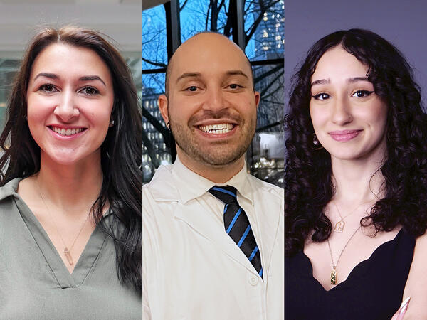 2T5 PharmD graduates Natalie Chaput, Adam Da Costa Gomes, and Yas Zareyan