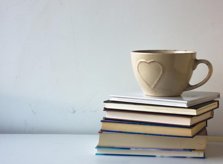 Book club image Books with a coffee mug