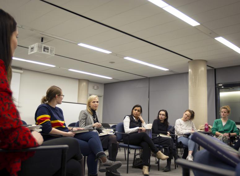 Christine Allen in discussion at the Women in STEM Book Club January, 2020 meeting