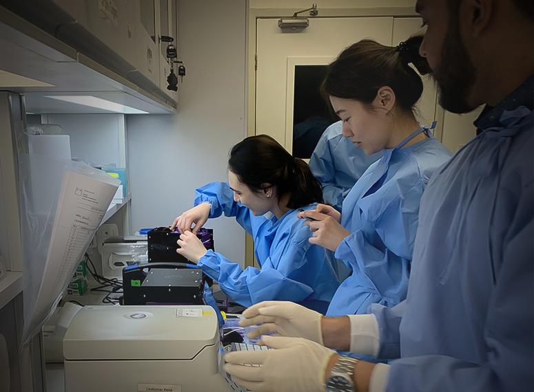 pardee_zika_trial_feature_image.jpg Members of the Pardee lab working on PLUM diagnostic device