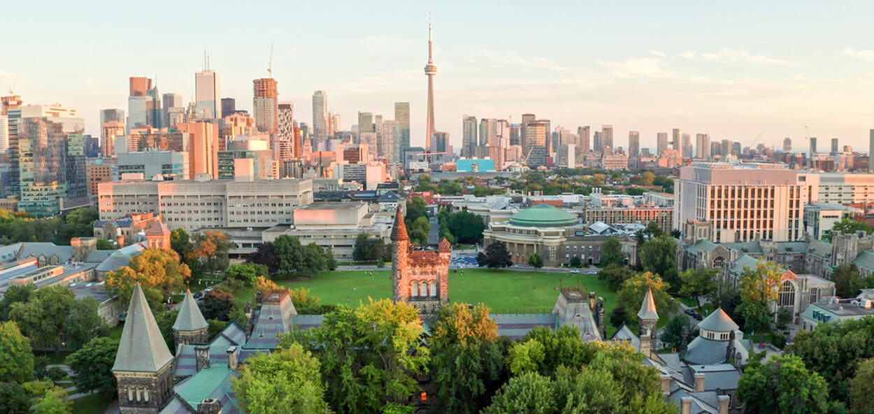 Aerial View of University of Toronto St. George Campus with CN Tower in background