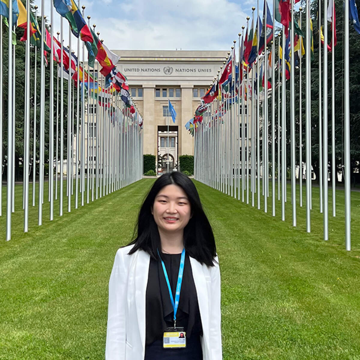 PharmD alum Yifan Zhou at the World Health Forum in Geneva